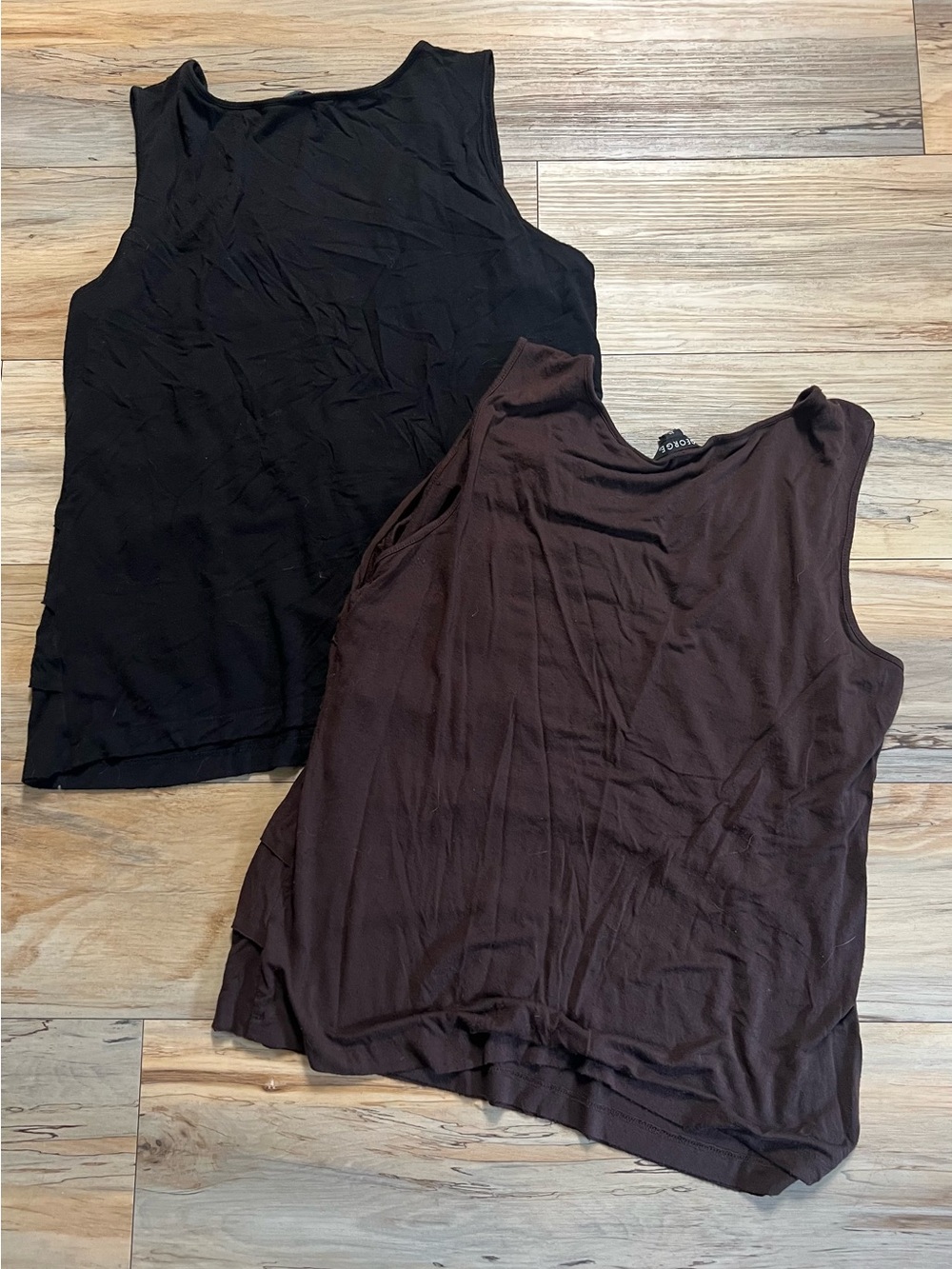 TWO - Brown & Black - Layered Front - Stretchy Tanks - Size Large (12-14) George